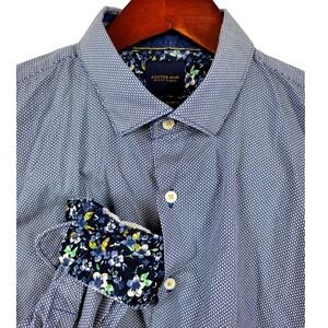 Cactus‎ Man Mens XL Shirt Ricky Singh Blue Floral Print Dress Long Sleeve